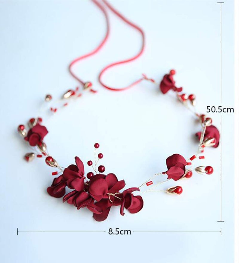 Chargances Wedding Bride Floral Red Headband Crystal Gold Hair Vine with Pearl Rhinestone Hair Accessory Boho Delicate Hair Piece Jewelry for Women and Girls - Image 5